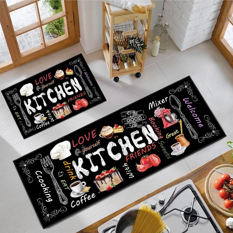 UYDOXCU 2 Piece Farmhouse Kitchen Rug Set, Black and White Rustic Vintage Style Theme Decor Kitchen Rugs (Kitchen Rug, 17 * 30+17 * 47 Inches) - Image 1